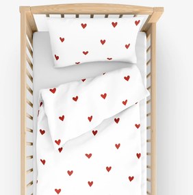 Goldea gyermek pamut ágyneműhuzat kiságyba - piros szívecskék, fehér alapon 100 x 135 és 40 x 60 cm