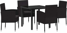 vidaXL Kert étkező szett párnával 5 pcs Fekete polirattan