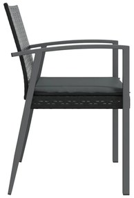 2 db fekete polyrattan kerti szék párnával 56,5 x 57 x 83 cm