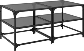 vidaXL 2 db acél dohányzóasztal fekete üveglappal 50 x 50 x 45 cm