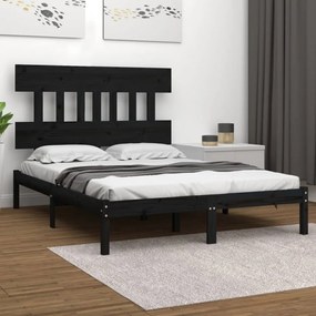 King Size fekete tömör fa ágykeret 150 x 200 cm