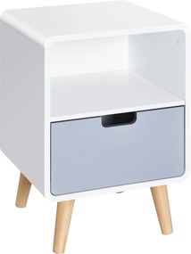 HOMCOM Skandináv Éjjeli Szekrény 40L x 38W x 58H cm Fiókkal + Niche Fehér Kék Szürke Fából | Aosom