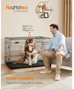 2 ajtós összecsukható ketrec, kutyaszállító ketrec 122x74,5x80,5 cm, fekete | FEANDREA