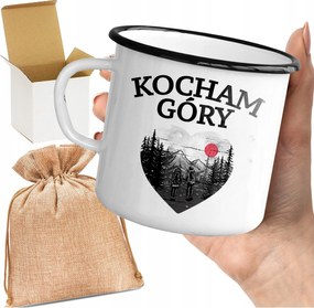 Bögre_emalinozott Nyomott Mintával Szeretem A Hegyeket A Hegyi Túrázás Szerelmeseinek