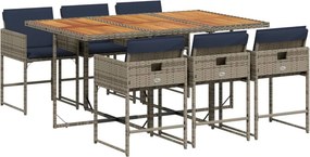 vidaXL 7 részes szürke polyrattan kerti étkezőgarnitúra párnával