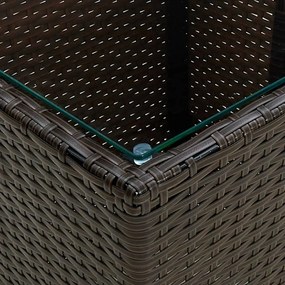 barna polyrattan és edzett üveg dohányzóasztal 41,5x41,5x44 cm