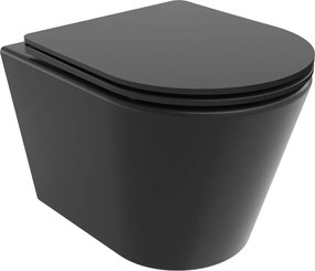 Mexen Rico keret nélküli WC-csésze lecsapódó Slim ülőkével, duroplaszt, fekete matt - 30721085