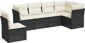 vidaXL 6 részes fekete polyrattan kerti ülőgarnitúra párnákkal