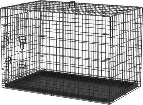 PawHut Összecsukható Kutya Ketrec Kutya Szállító 2 Ajtóval, Kivehető Tálcával és Szállító Fogantyúval 106x68x76 cm Fekete | Aosom