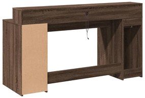 barna tölgy színű szerelt fa íróasztal LED-ekkel 160x55x91 cm
