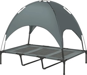 PawHut Emelt Kutyaágy Tetővel, Kültéri Kutyafekhely, Lélegző Taft Anyag, Szürke 122 x 92 x 108 cm | Aosom