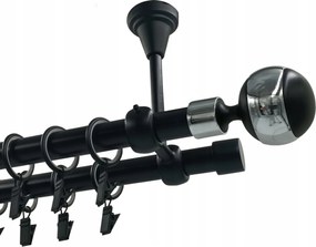 Dupla függönykarnis Fém Mennyezeti 19+19 Fekete Matt 280cm Gömb Fekete&amp;króm