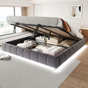 Kárpitozott ágy 180x200cm Dupla ágy Hidraulikus Led szürke