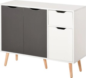 HOMCOM Modern Tálalószekrény Nappaliba 3 Ajtóval és Fiókkal, Segédbútor Nappali, Konyha, Hálószoba Számára 90x30x72 cm Fehér és Szürke | Aosom