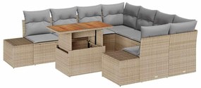 vidaXL Kerti Kanapé Szett tárolóval 9 pcs Bézs Poli rattan