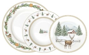 18 részes porcelán karácsonyi étkészlet szarvasos White Forest