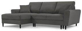 Sötétszürke kordbársony kinyitható tárolóhelyes sarokkanapé (bal oldali-heverő résszel) Kyoto – Cosmopolitan Design