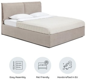 Szürkésbarna kárpitozott ágyneműtartós franciaágy ágyráccsal 160x200 cm Thessa Pillow – Bonami Selection