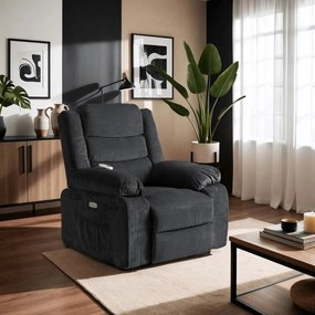 Elektromosan Vezérelhető Masszázsfunkciós Relaxfotel Fekete Színben. JASPER