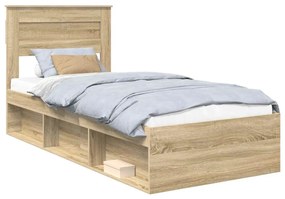 vidaXL Ágykeret matracmal Sonoma tölgy 75 x 190 cm Tömör fenyőfa