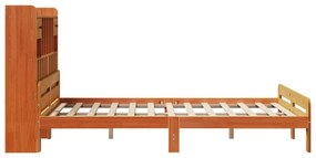 barna tömör fenyőfa könyvespolcos ágy matrac nélkül 150 x 200cm