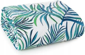 Dekoratív ágytakaró 220x240 cm fehér türkiz levél mintás D91