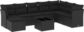 vidaXL 9 részes fekete polyrattan kerti ülőgarnitúra párnákkal