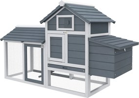 PawHut Fa Tyúkól Kültéri Ketrec 2-3 Tyúk számára 2 Drótkerítéssel Nyitható Tetővel Fészekládával És Kivehető Tálcával 150,5x54x87 cm Szürke | Aosom