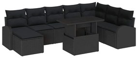 Kerti Kanapé Szett 9 pcs Fekete Mű rattan, porszórt acél