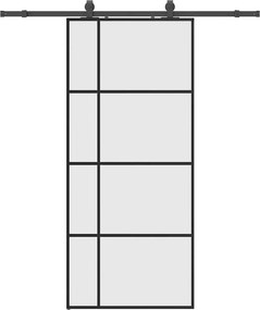 vidaXL fekete ESG üveg tolóajtó fémszerelvény-szettel 90x205 cm