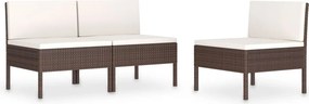 vidaXL 3 db barna polyrattan kerti szék párnákkal