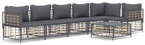 7 részes antracitszürke polyrattan kerti ülőgarnitúra párnákkal