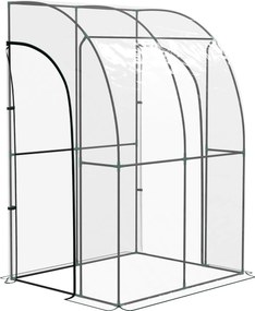 Outsunny Fali Üvegház, Balkon Üvegház, Erősített PVC Ponyva, Acél Váz, 2 Feltekerhető Cipzáras Ajtó, Zöldségek, Növények, Virágok Számára, Beltéri és