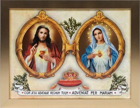 Vászonkép 35x45 Jézus És Mária Szíve Arany Keret