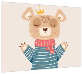 Üveg kép - Bézs mackó koronával (70x50 cm)