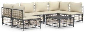 7 részes antracitszürke polyrattan kerti ülőgarnitúra párnákkal