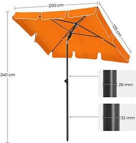 Téglalap alakú erkély napernyő 2 x 1,25 m, UPF 50+ védelem, talp nem tartozék, narancs