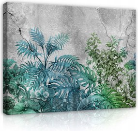 Vászonkép 100x75 Trópusi levelek dzsungel egzotikus természet beton zöld szürke
