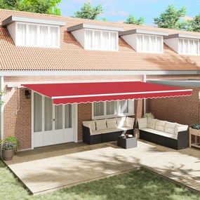 Kézi Behúzható Napellenző LED-lámpával Piros 600x300 cm