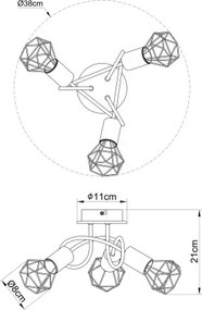 Globo 54802S-3DH Spotlámpa fekete fém, barna fa betéttel. Ø:380, H:210, fényforrás nélkül 3xE14 40W 230V