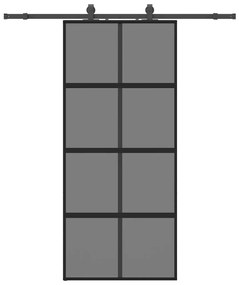 Fekete edzett üveg tolóajtó fémszerelék szettel 90x205 cm