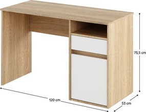 PC asztal, sonoma tölgy/fehér, BILI NEW