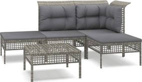 vidaXL 5 részes szürke polyrattan kerti ülőgarnitúra párnákkal