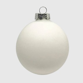 Fehér matt karácsonyi üveggömb szett, 8 cm, 6 db