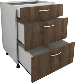 Benita 3 fiókos Alsó konyhaszekrény Bronz Tölgy-Fehér 60x50x80 cm N