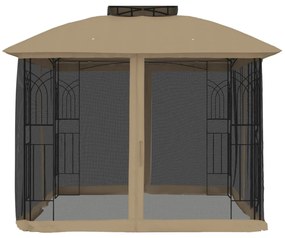 tópszínű acél dupla tetős pavilon hálós falakkal 2,94 x 2,94 m