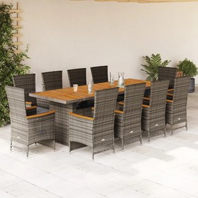 vidaXL 11 részes szürke polyrattan kerti ülőgarnitúra párnákkal