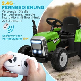 HOMCOM Elektromos gyerekautó, gyerek traktor, szülői távirányítóval, max. 6 km/h sebesség; zöld-fekete