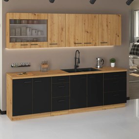 Alsó mosogatószekrény, matt fekete/artisan tölgy, MONRO 80ZL 2F BB