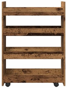 4 szintes antik fa színű szerelt fa keskeny tárolókocsi